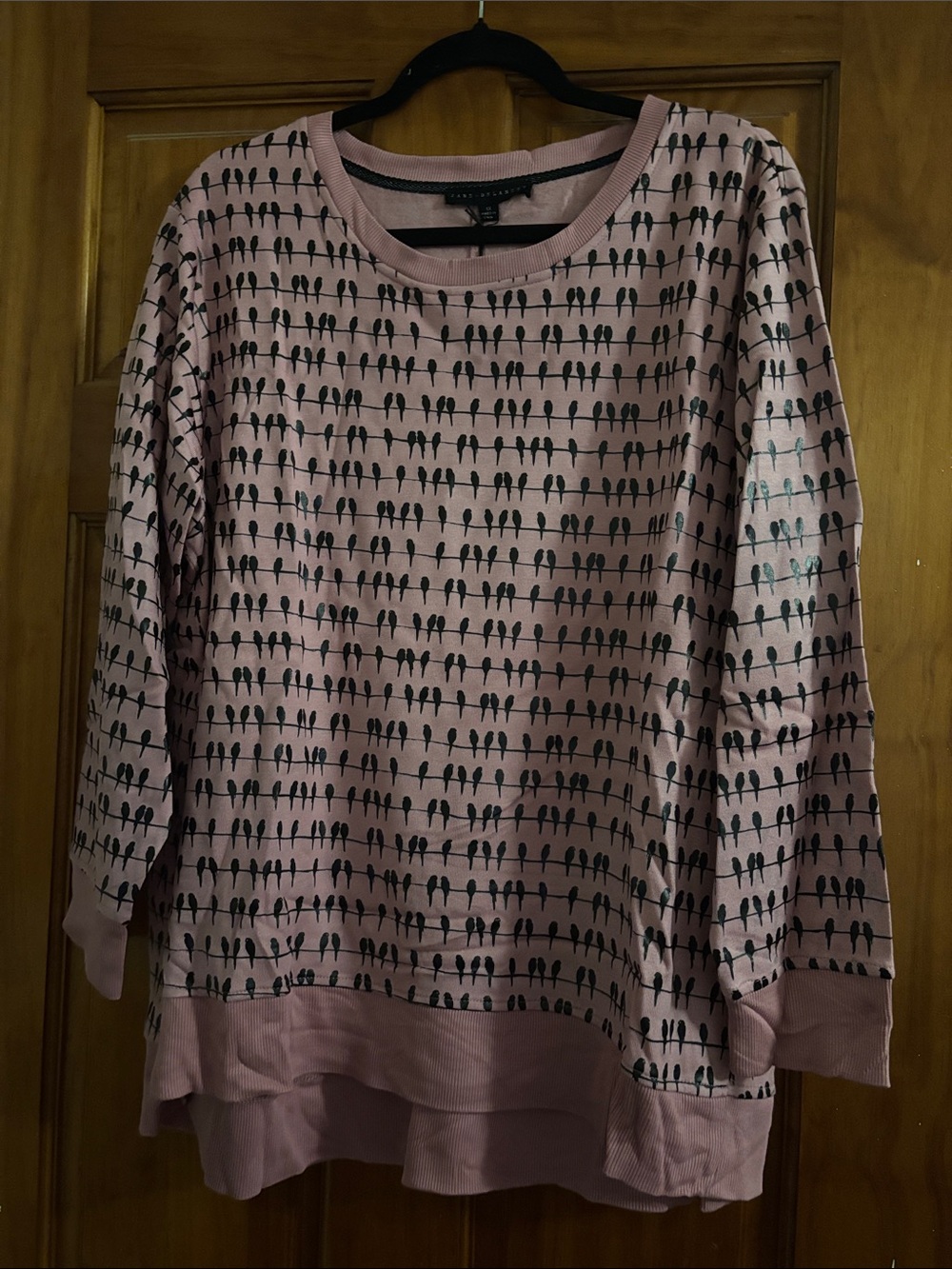 Jane and Delancey Light Pink Bird-Print Long Sleeve Top